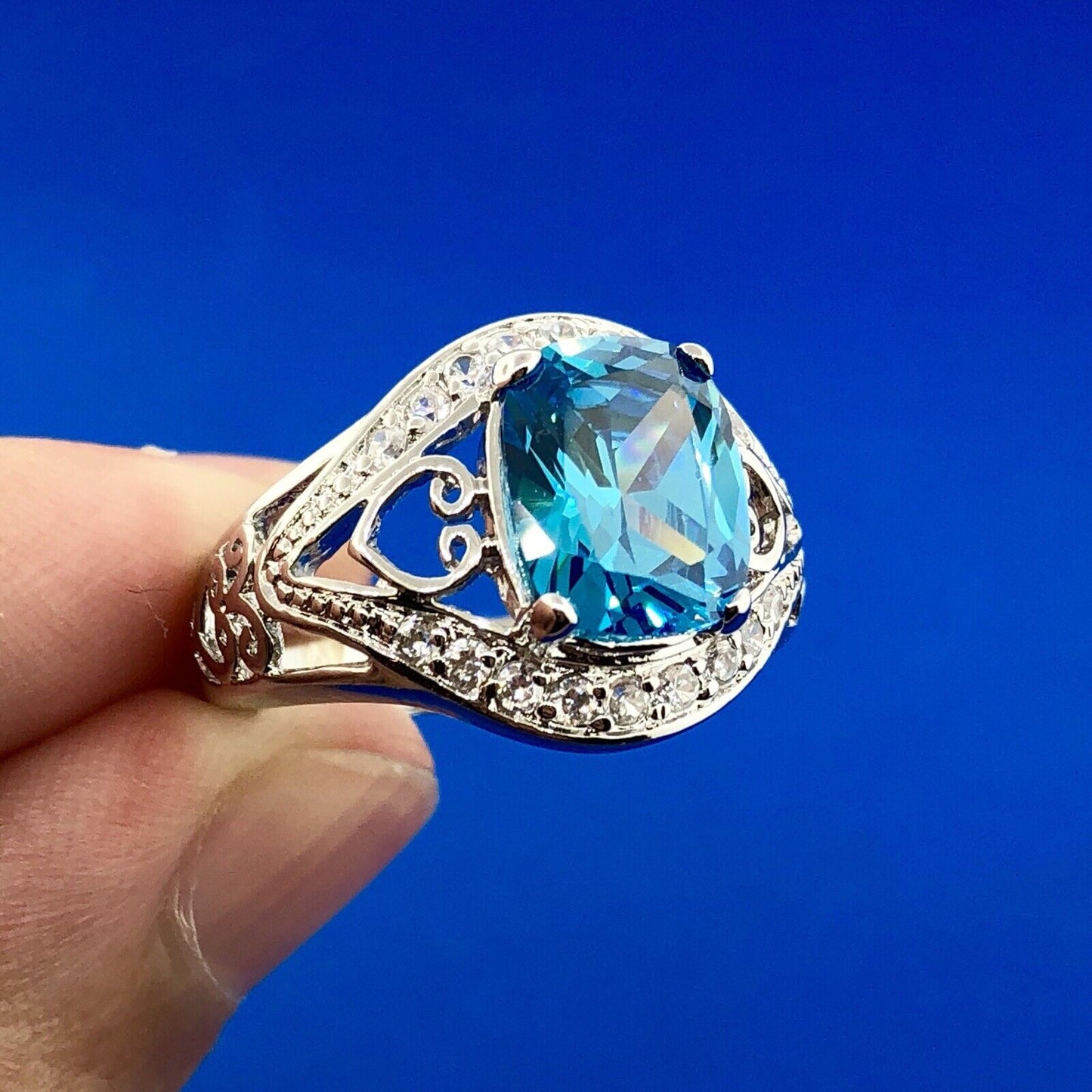 Designer CaA 925 Sterling Silver London Blue Topaz Diamond Engagement Ring