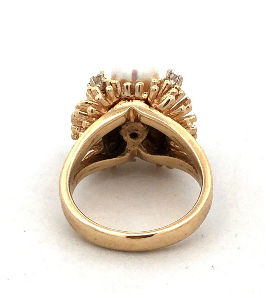 Designer EAG 14K Yellow Gold Round Pearl Diamond Textured Dome Statement Ring