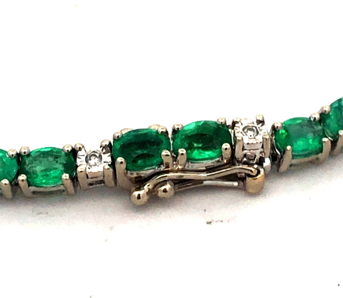 Designer CEI 14K White Gold Oval Green Emerald White Topaz Tennis Bracelet