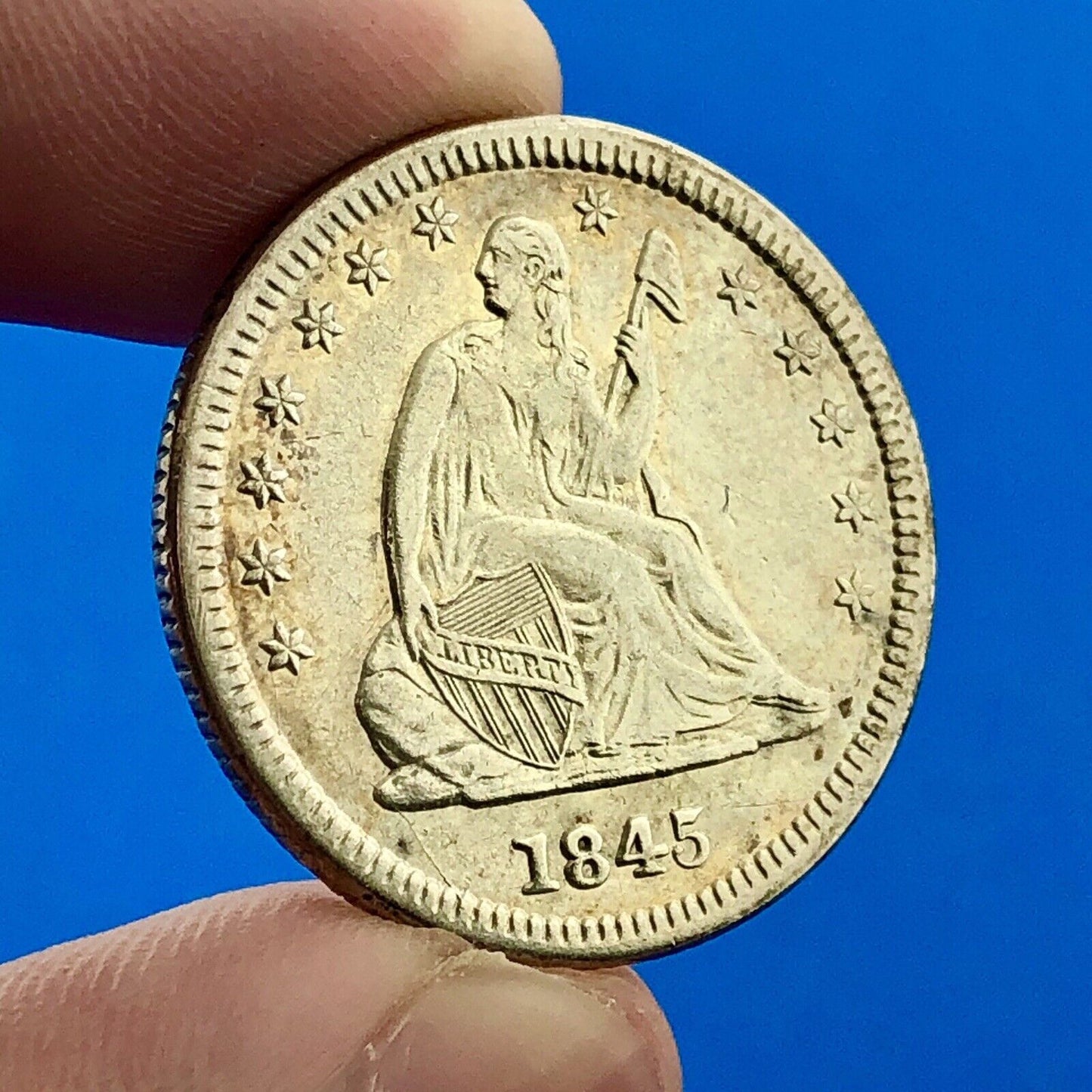 1845 P Seated Liberty Silver Quarter Dollar $.25 25c Philadelphia AU Details