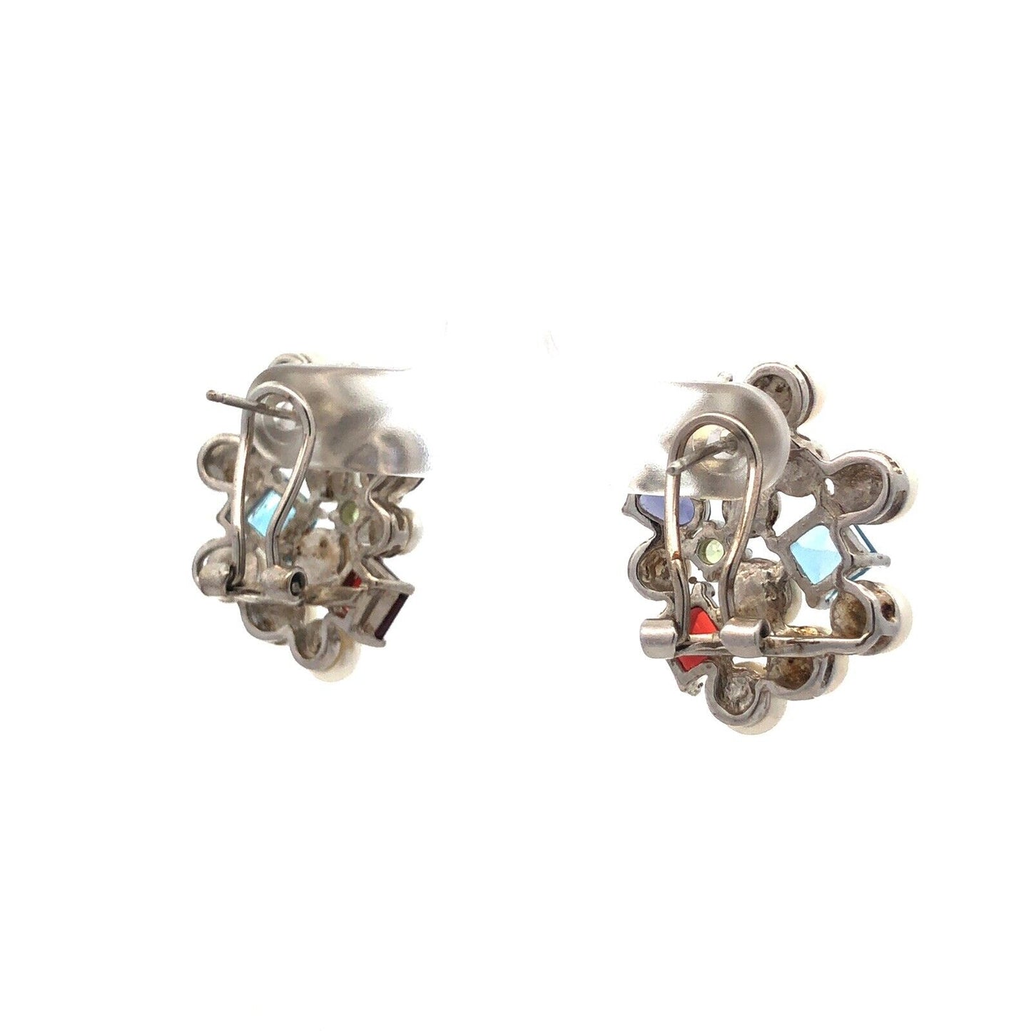 Ross Simons 925 Sterling Silver Pearl Multi Gemstone Cluster Stud Earrings