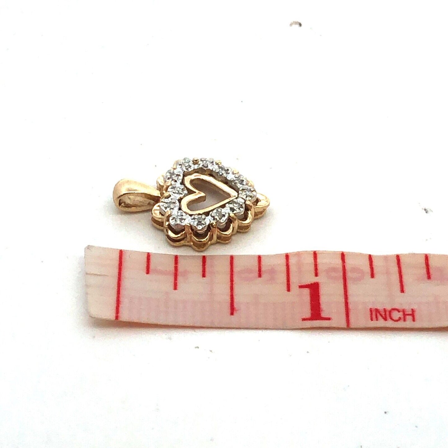 Designer 10K Yellow Gold Round Diamond Heart Love Anniversary Pendant