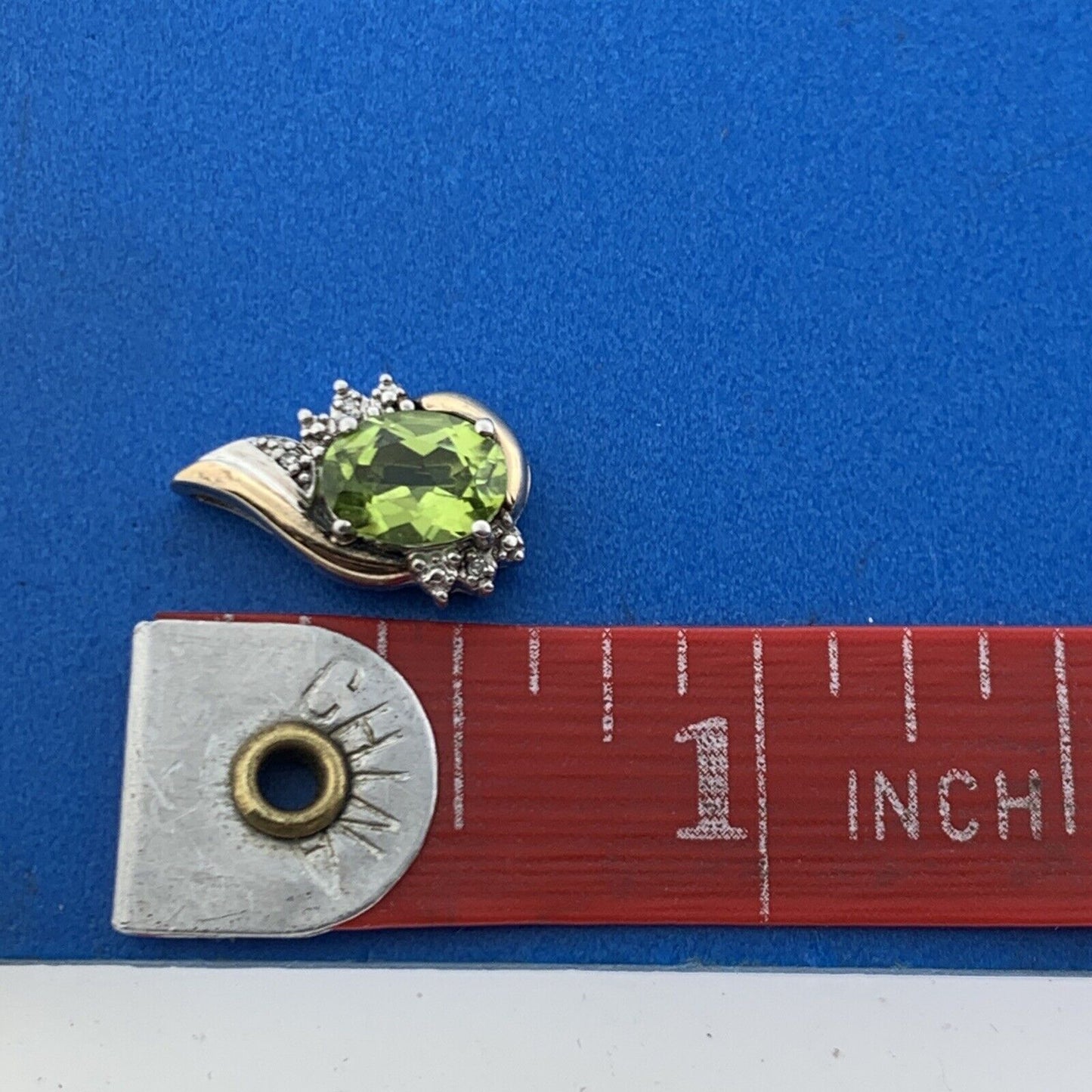 Designer 925 Sterling Silver 10K Yellow Gold Oval Peridot Diamond Accent Pendant