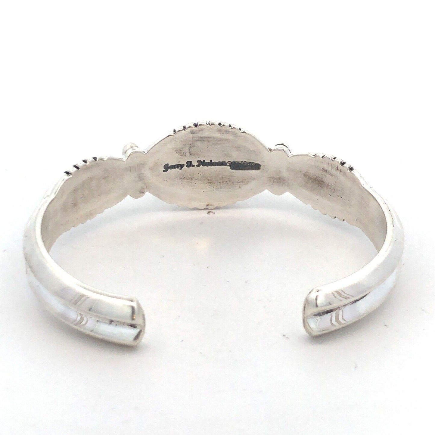Native American Jerry T Nelson 925 Sterling Silver Blue Opal Oval Cuff Bracelet