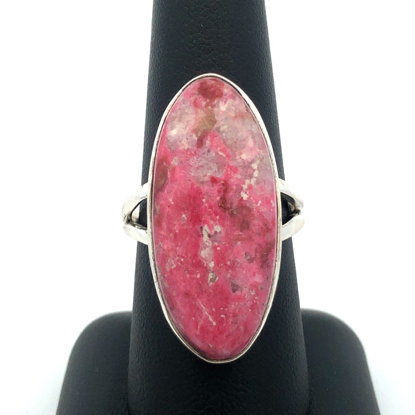 Vintage 925 Sterling Silver Oval Pink Rhodochrosite Statement Ring