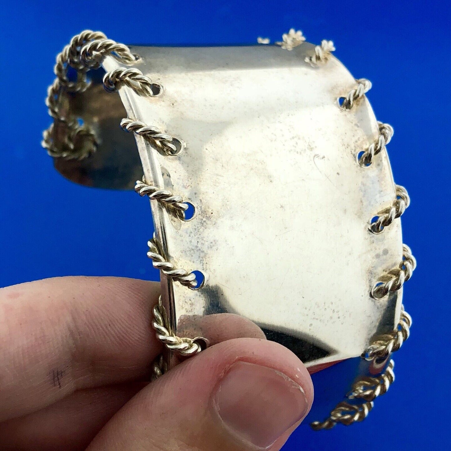 Modernist Silver Tone Twisted Wire Wrapped Polished Statement Cuff Bracelet