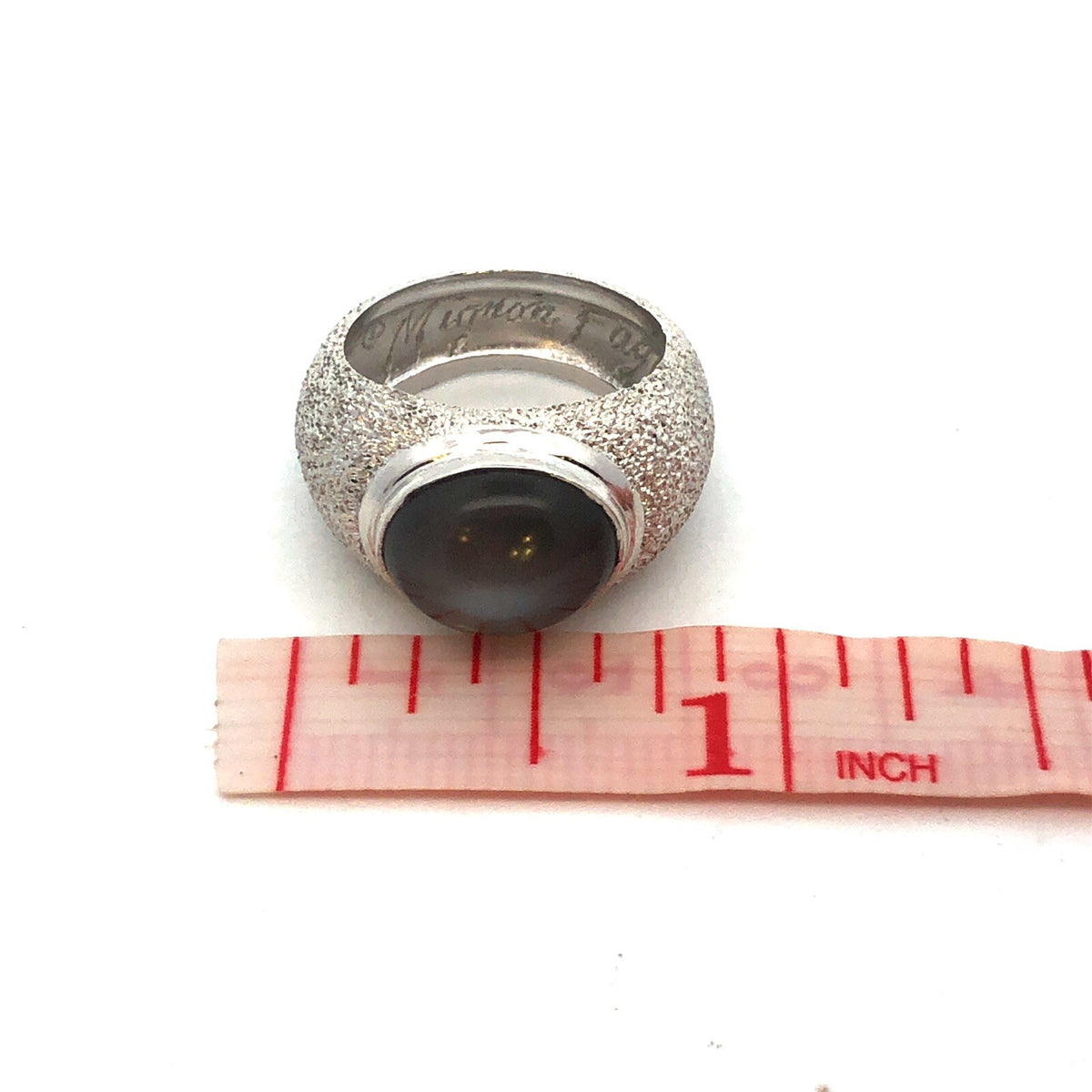 Custom Mignon Faget 925 Sterling Silver Oval Grey Cat's Eye Sea Urchin Dome Ring
