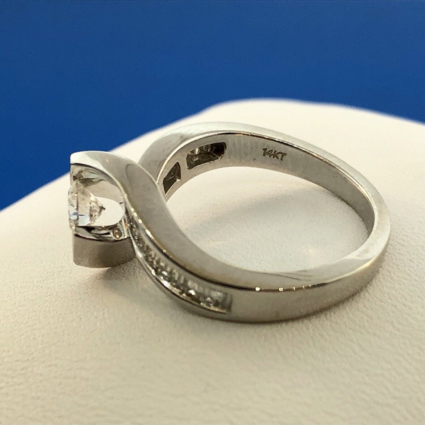 14K White Gold Diamond Solitaire W/Accents Suspension Bypass Engagement Ring