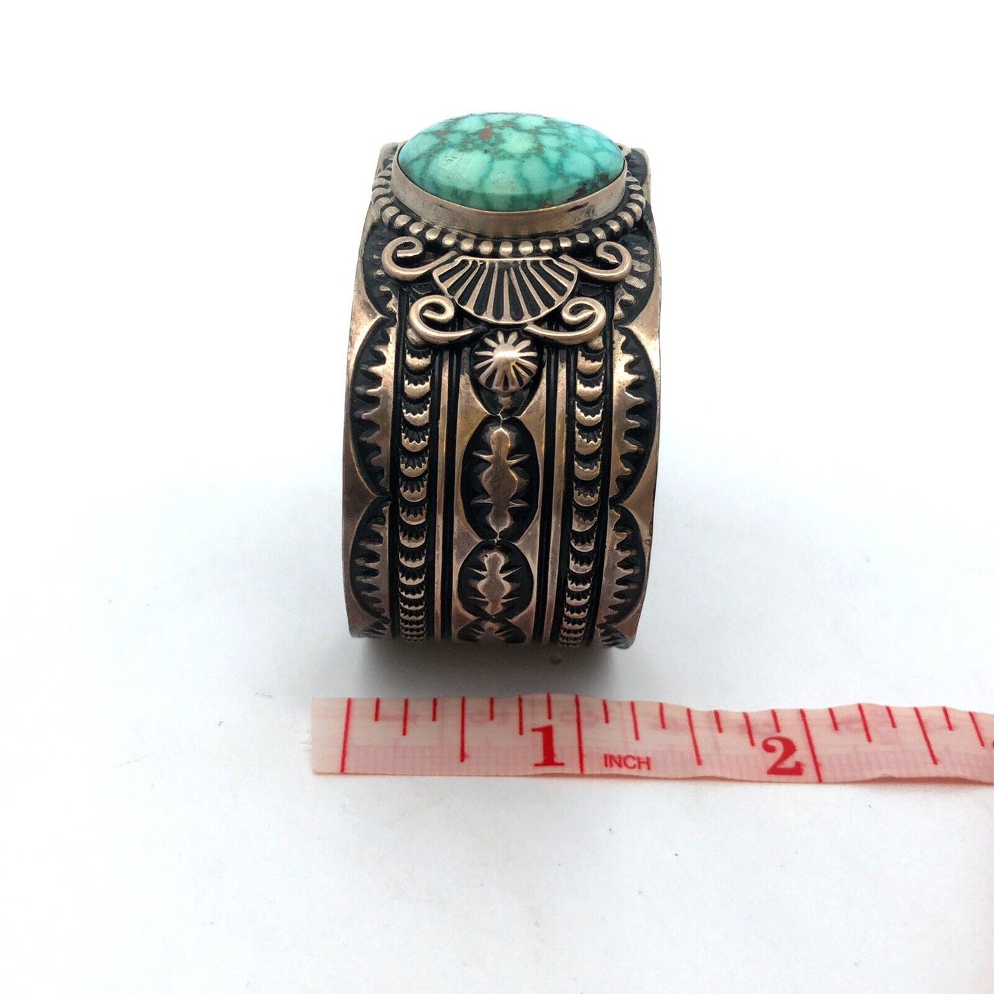 Charles Johnson Navajo 925 Sterling Silver Turquoise Statement Cuff Bracelet