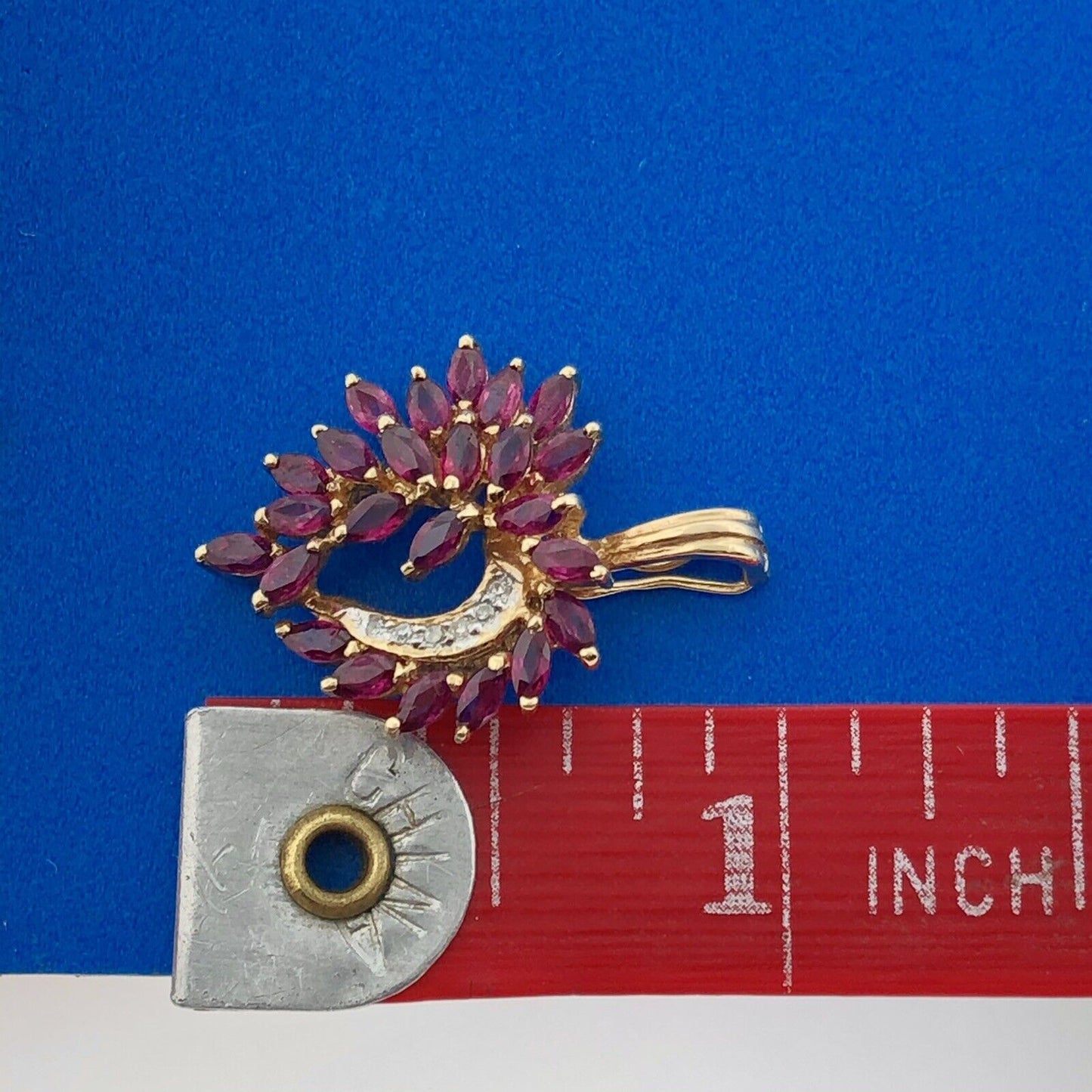 Gorgeous 14k Yellow Gold Marquise Cut Ruby Diamond Loving Open Heart Pendant