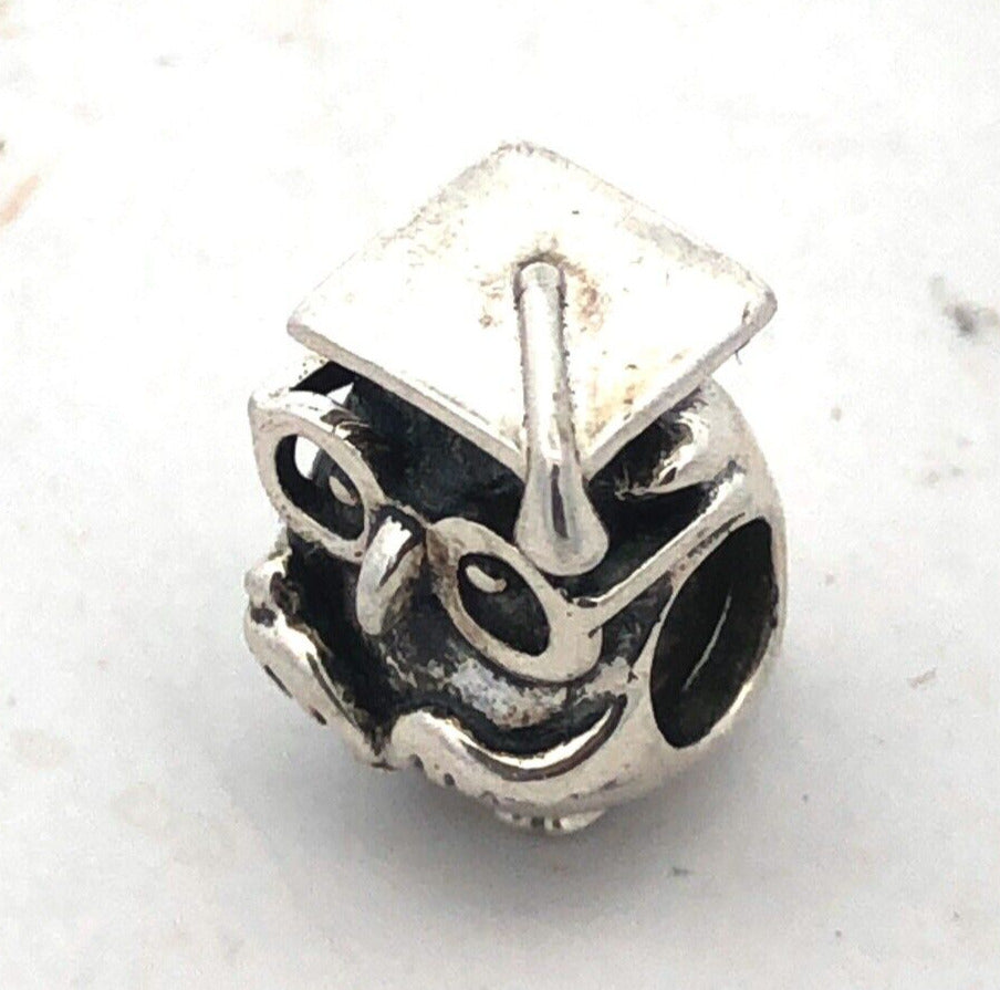 Designer 925 Sterling Silver Graduate Owl School Bead Slide Bracelet Charm