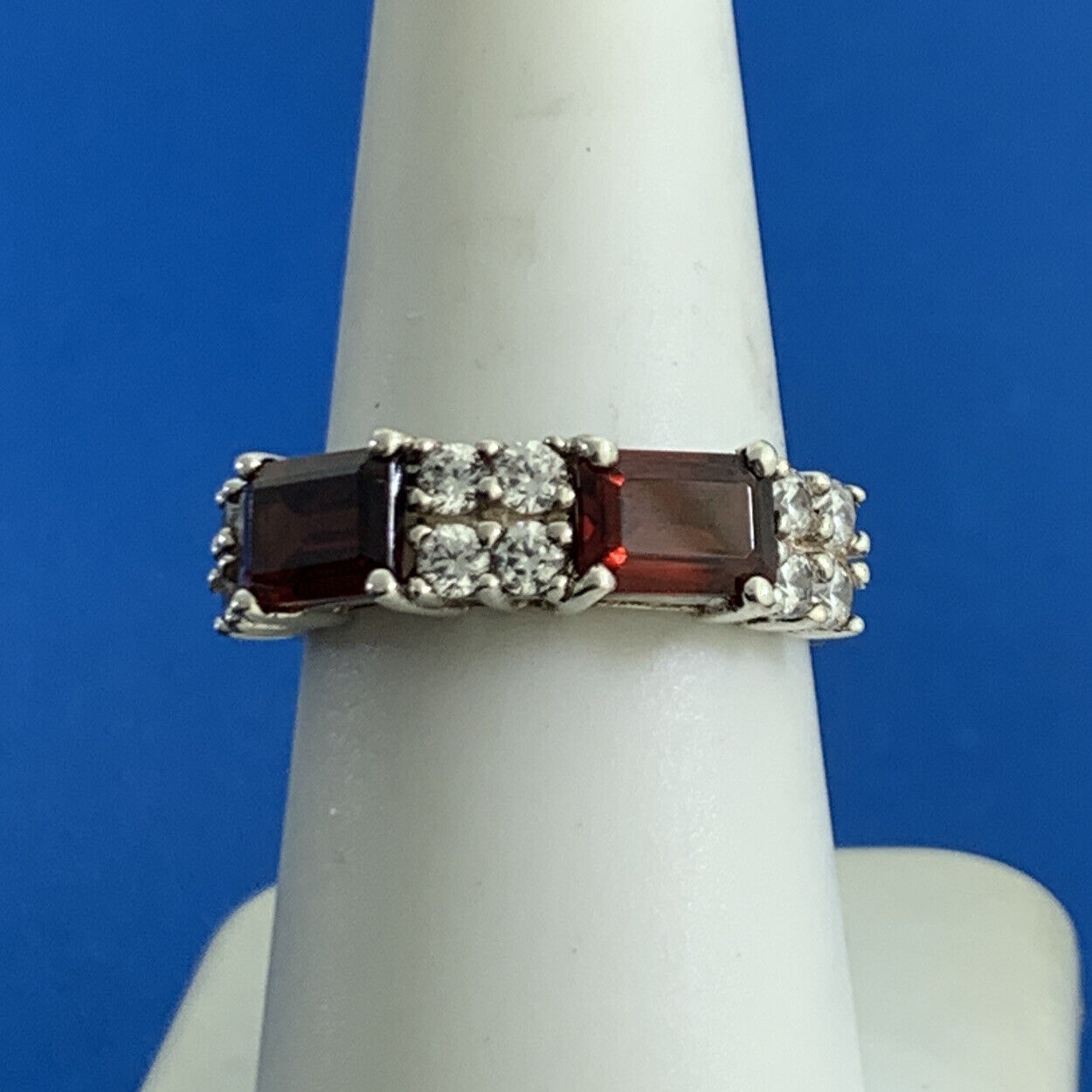 Designer 925 Sterling Silver Red White Tourmaline Stackable Band Ring