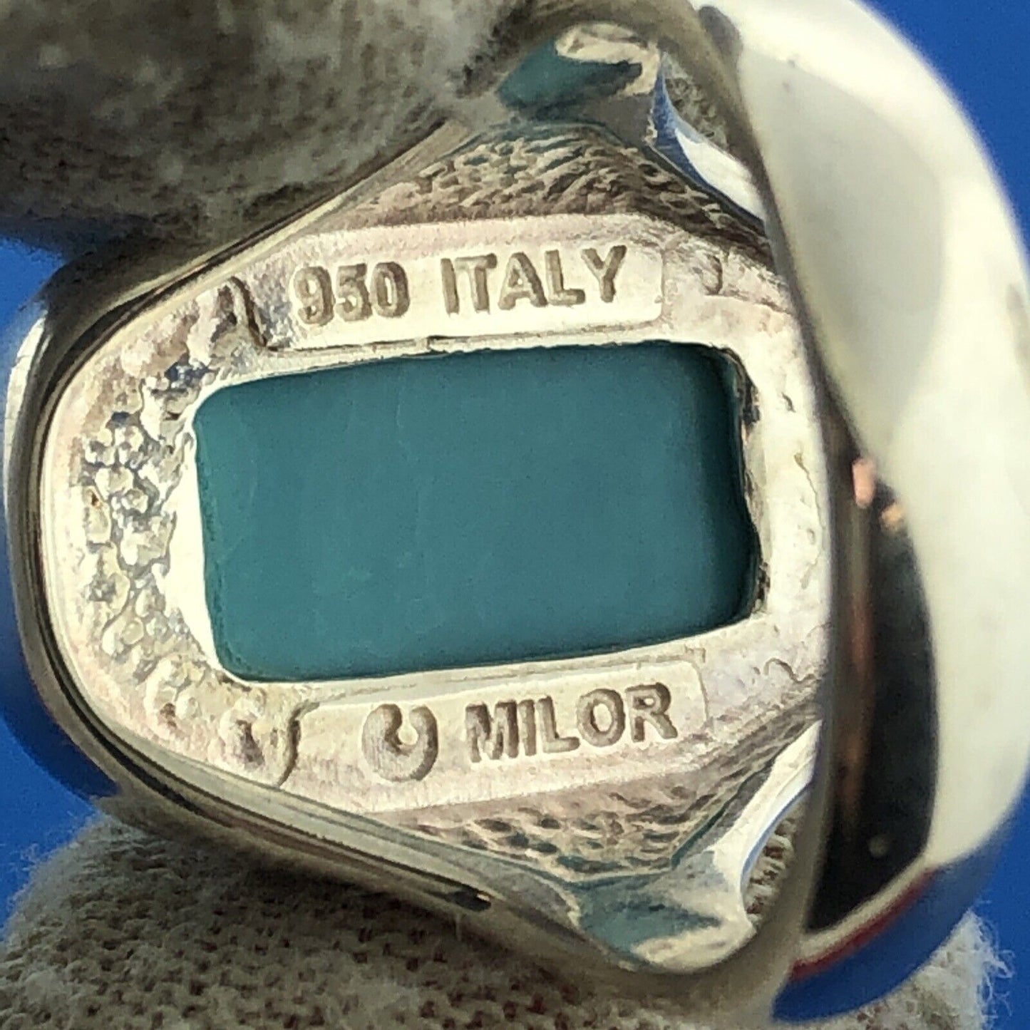 Designer Milor Italy 950 Silver Turquoise Statement Dome Ring