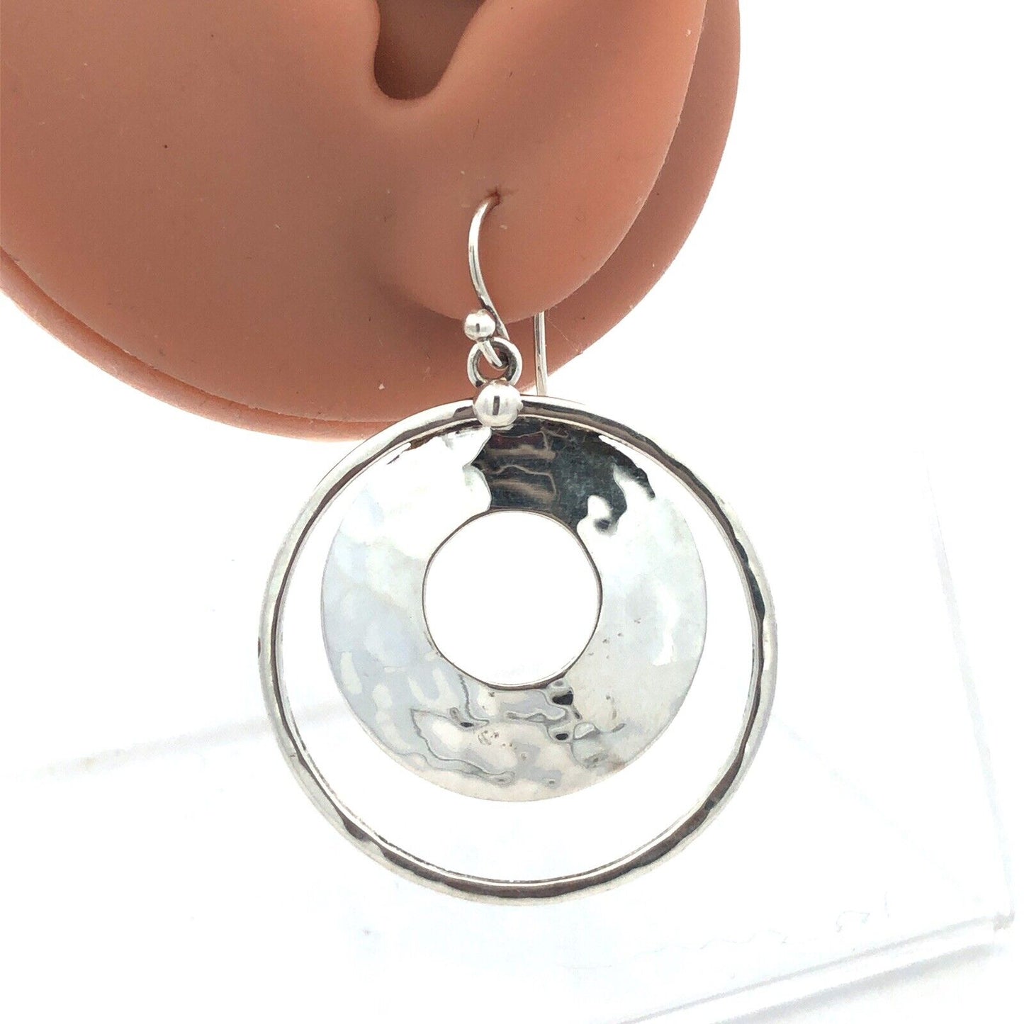 Designer Silpada Sterling Silver Hammered Modernist Round Hook Dangle Earrings