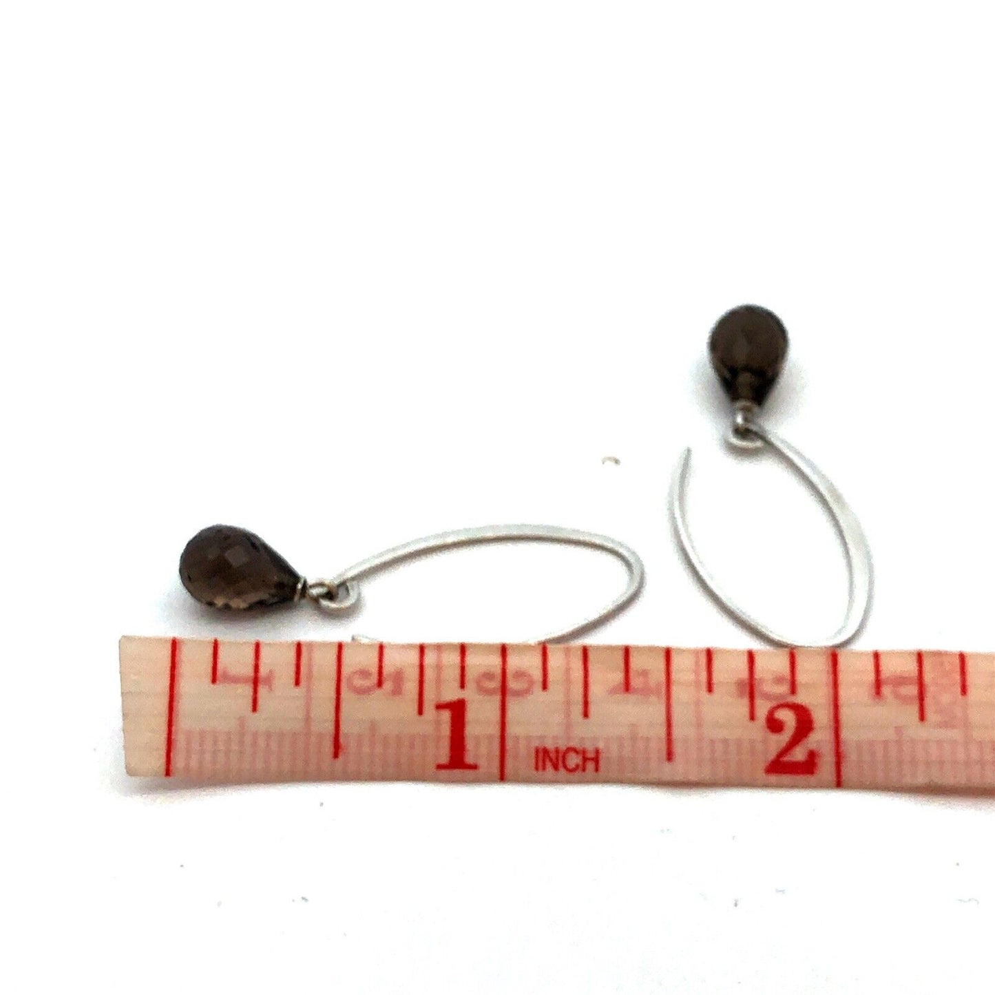 Nabco 925 Sterling Silver Teardrop Smoky Quartz Modernist Threader Earrings