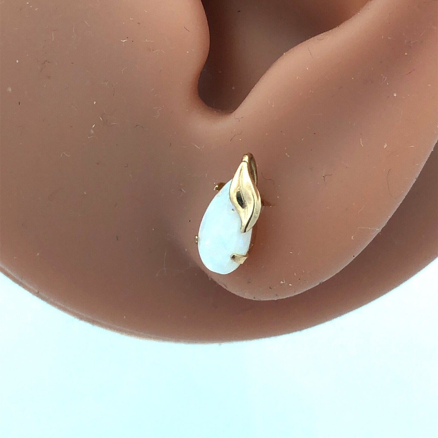 Designer 10K Yellow Gold Pear Shaped Opal Fruit Motif Stud Earrings