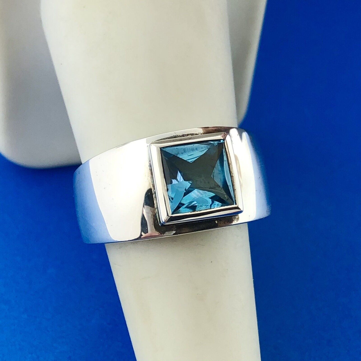 Designer IPS Sterling Silver 925 Princess Tourmaline Tapered Dome Ring Size 7.5