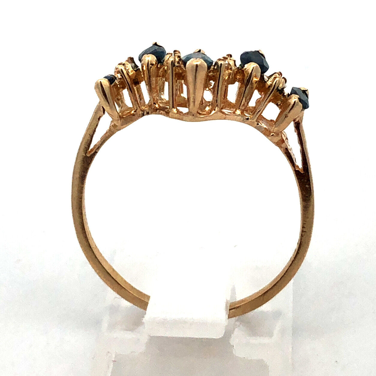 Estate 14K Yellow Gold Marquise London Blue Topaz Diamond Stacking Band Ring