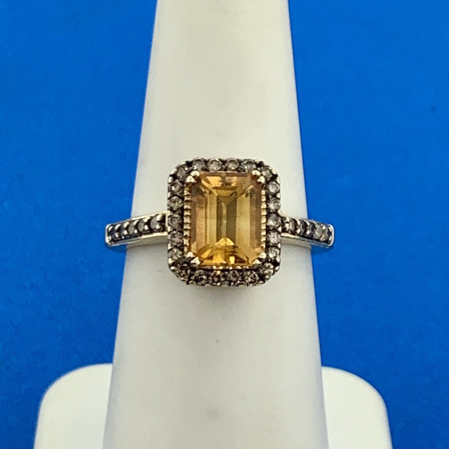 LeVian 14K Yellow Gold Radiant Cut Citrine Champagne Diamond Halo Ring