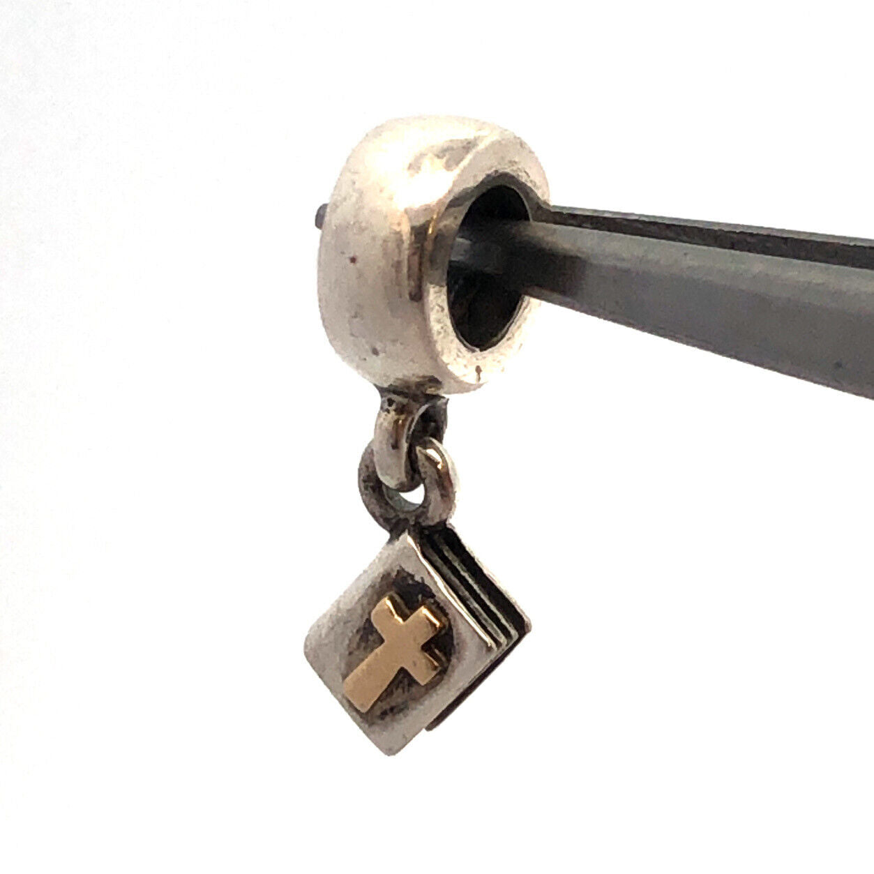 PANDORA Sterling Silver 14K Yellow Gold Bible Dangle 790409 Slide Bracelet Charm