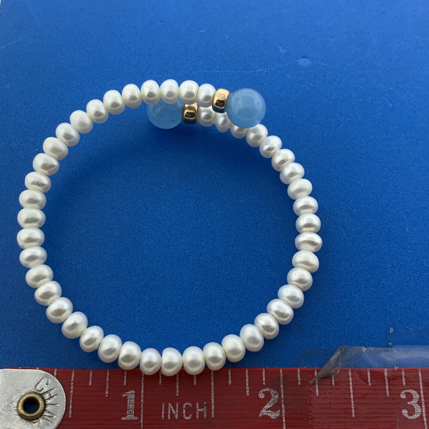 Elegant 14K Yellow Gold Pearl Chalcedony Gold Bead Something Blue Wrap Bracelet