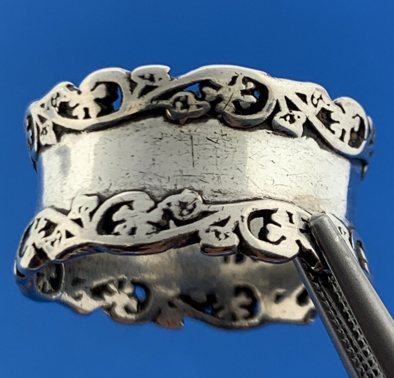 Designer PZ Israel 925 Sterling Silver Floral Scroll Wide Cigar Band Ring