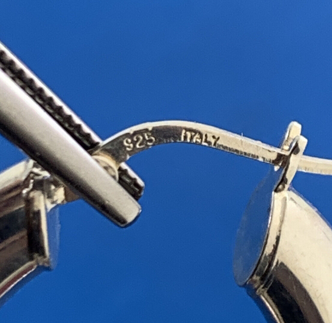 Designer Italy 925 Sterling Silver Large Polished Tubular Oval Hoop Earrings