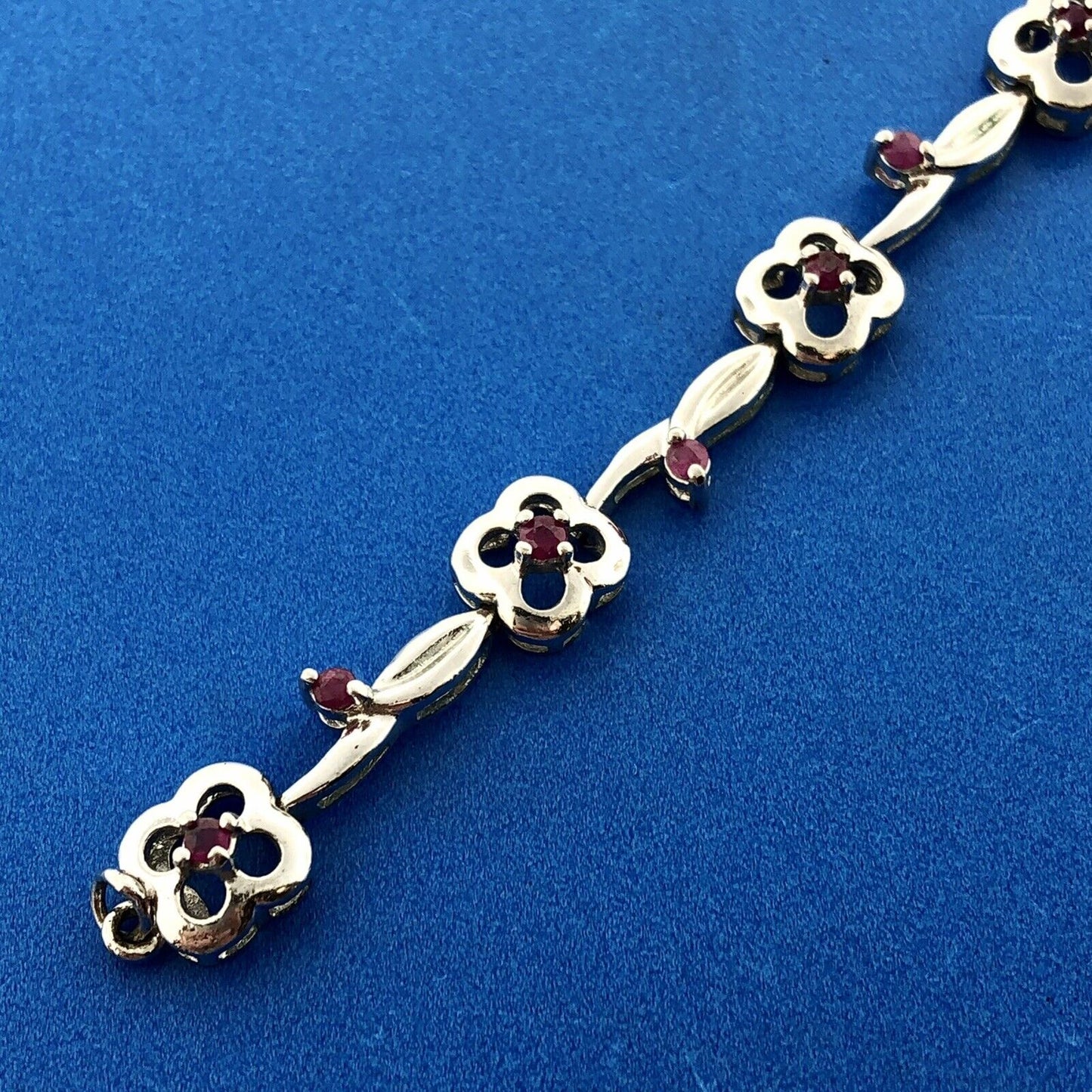 Designer 925 Sterling Silver Ruby Floral Vine July Anniversary Tennis Bracelet
