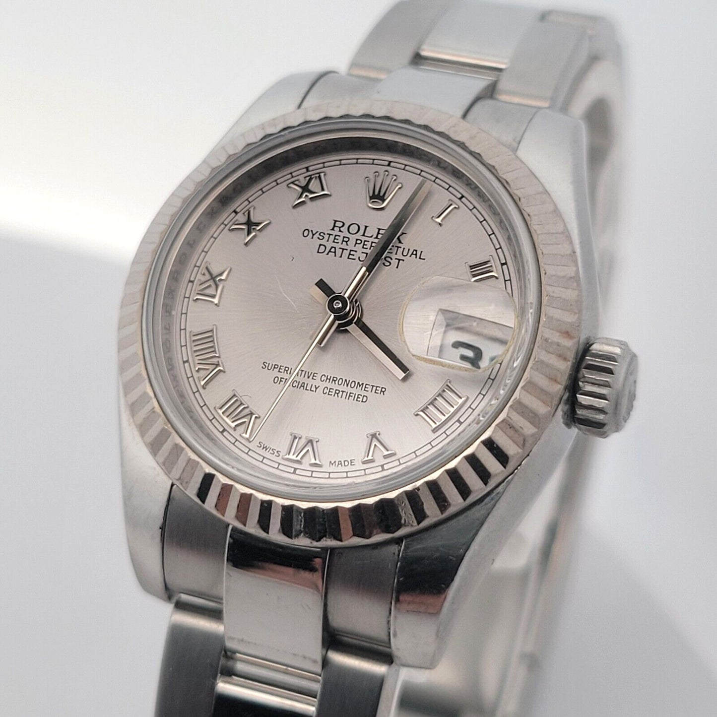 Ladies Rolex Oyster Perpetual Datejust Stainless Rhodium Roman Dial - 179174