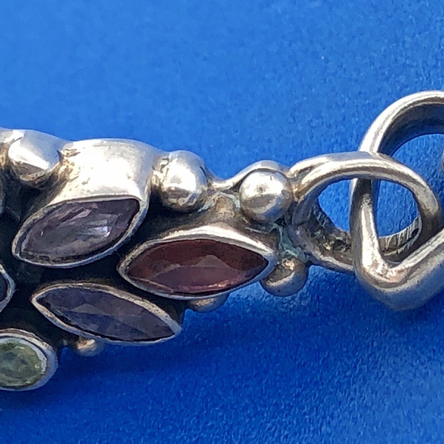 Vintage Designer FAS Italy Sterling Silver 925 Multi Stone Pendant Necklace