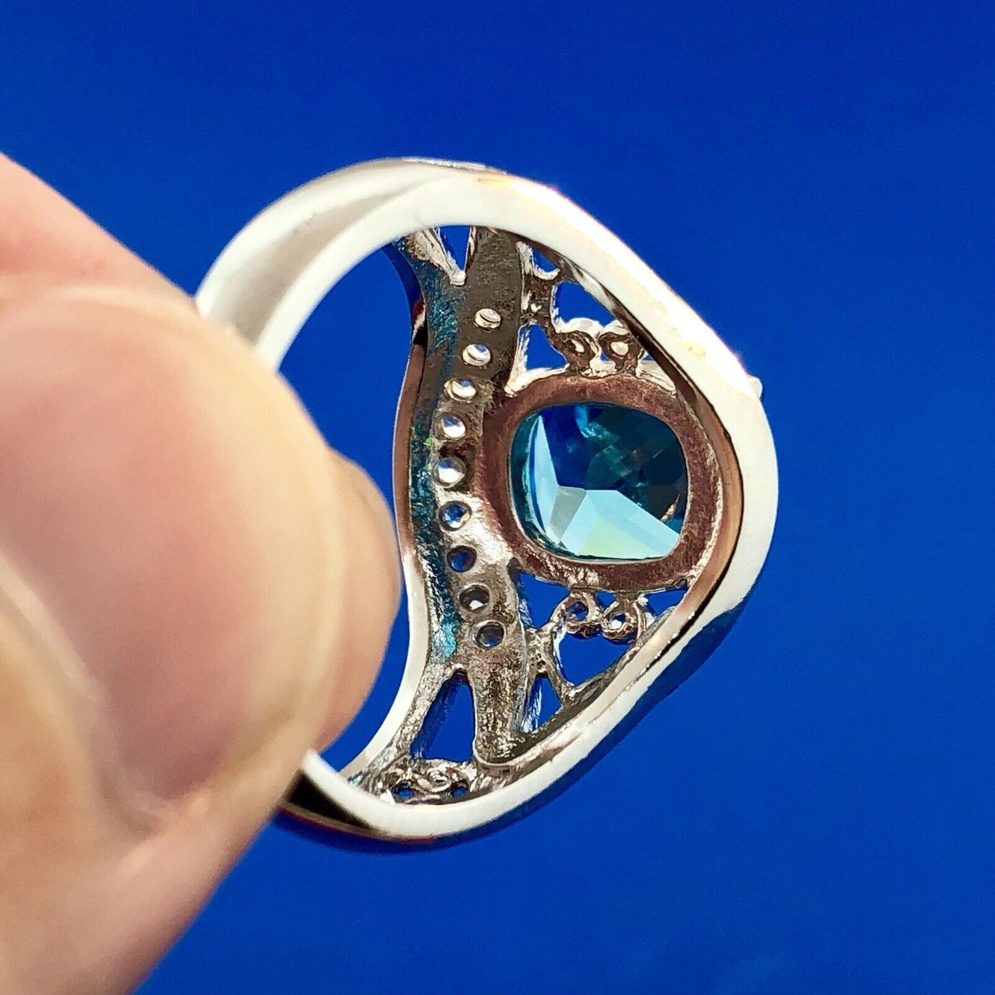 Designer CaA 925 Sterling Silver London Blue Topaz Diamond Engagement Ring