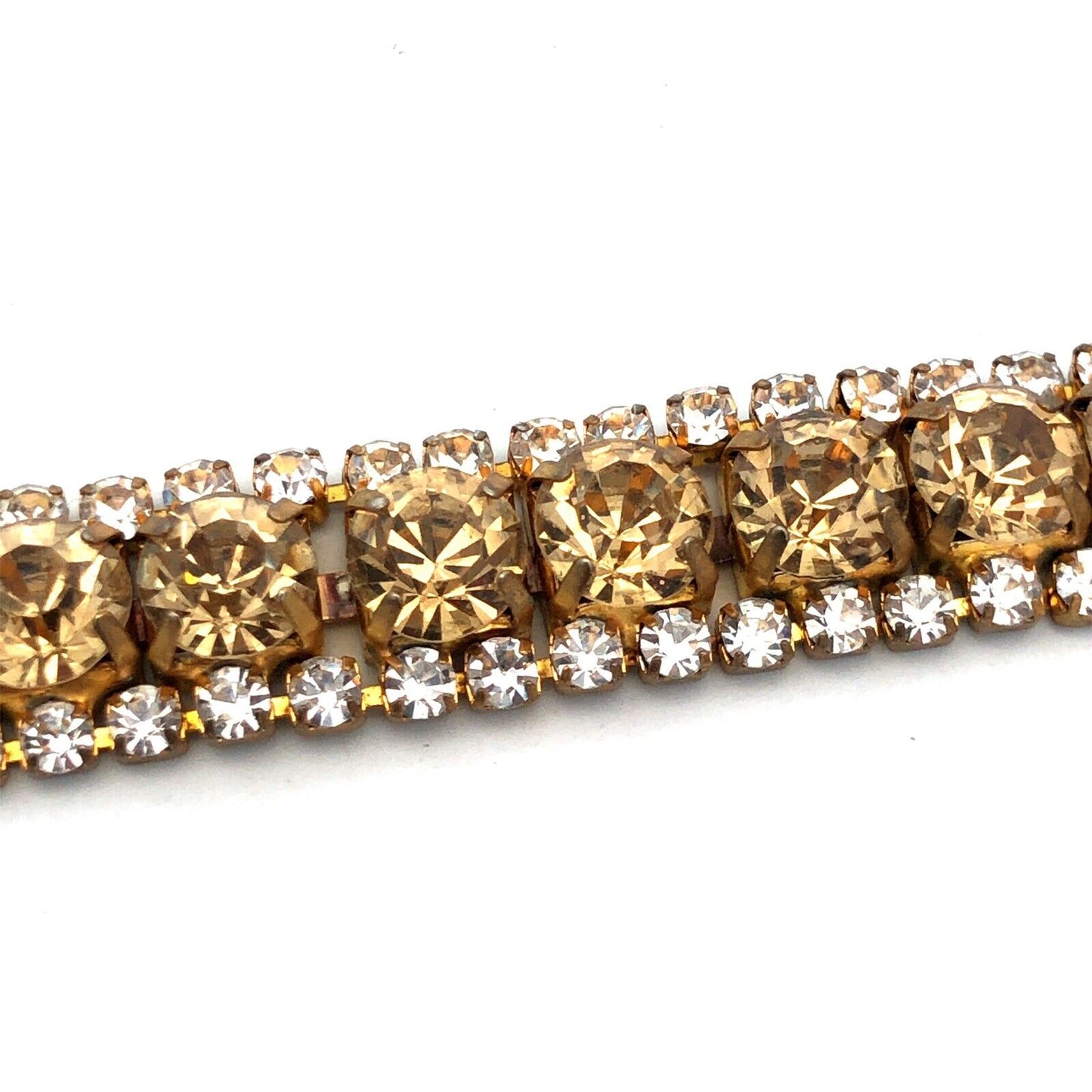 Vintage Gold Tone Champagne White Rhinestone Statement Tennis Bracelet