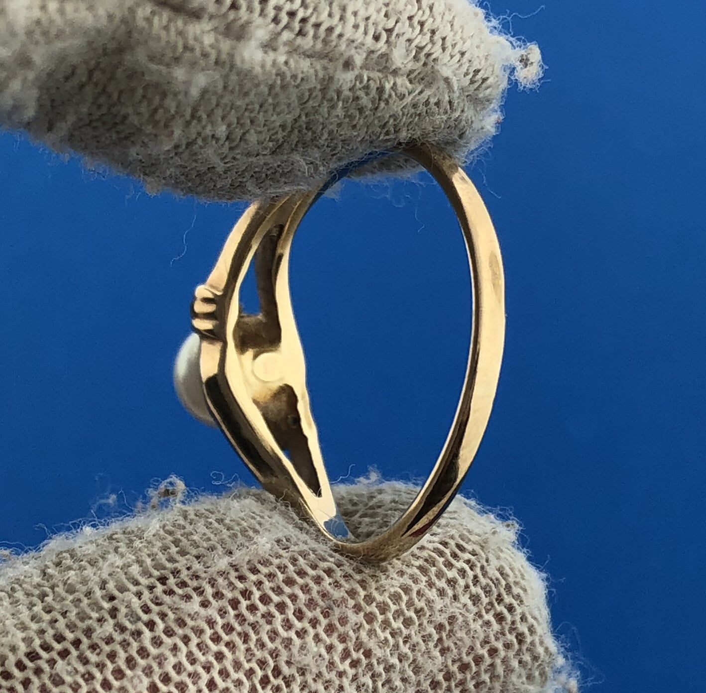 Gorgeous 14k Yellow Gold White 5.25 mm Pearl Diamond Openwork Ring Size 6.5