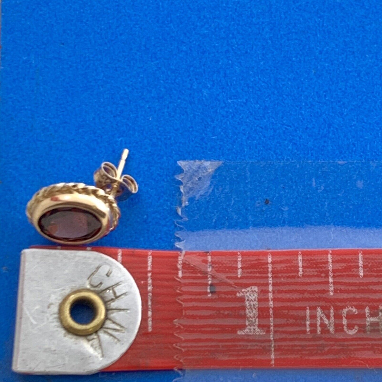 Designer 10K Yellow Gold Oval Garnet Stud Earrings