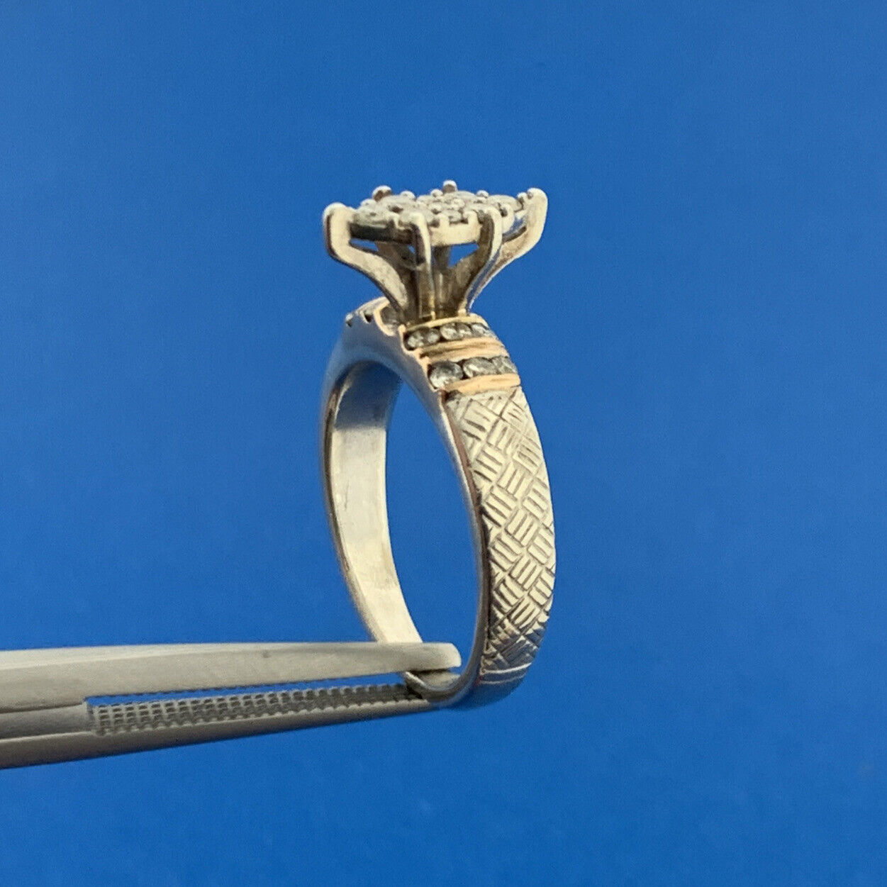 Designer 925 Sterling Silver 10K Gold Diamond Engagement Promise Ring Size 4.25