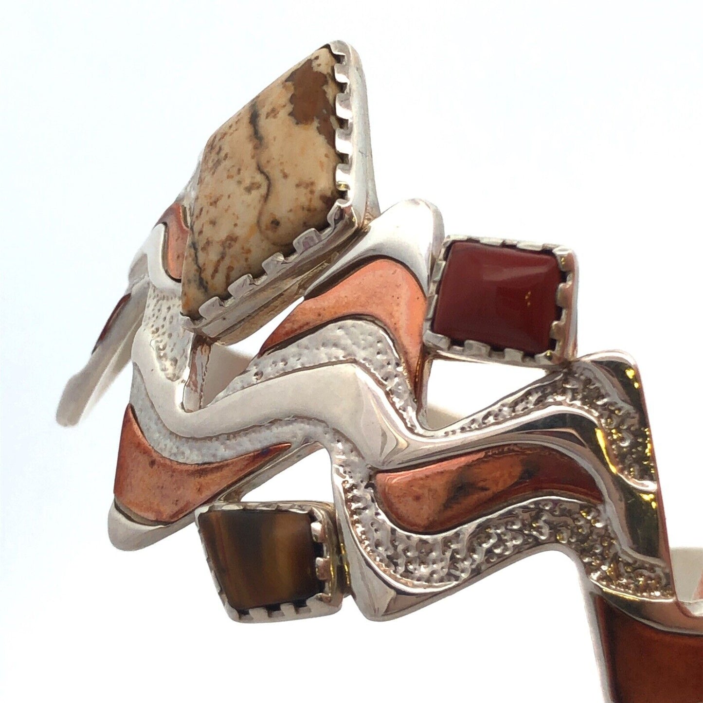 Native American Carolyn Pollack 925 Sterling Silver Copper Jasper Cuff Bracelet