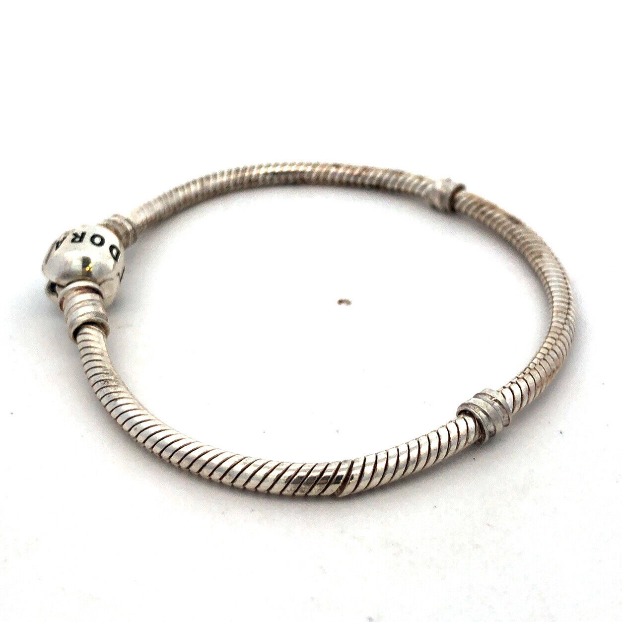 Authentic PANDORA Sterling Silver Signature Barrel Clasp 590702 Charm Bracelet