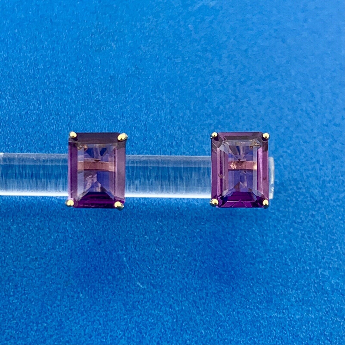 CID 14K Yellow Gold Amethyst Rectangle February Statement Stud Earrings