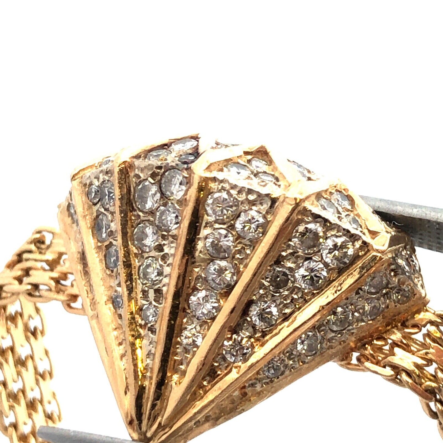 Estate 14K Yellow Gold Custom Round Diamond Statement Mesh Link Bracelet