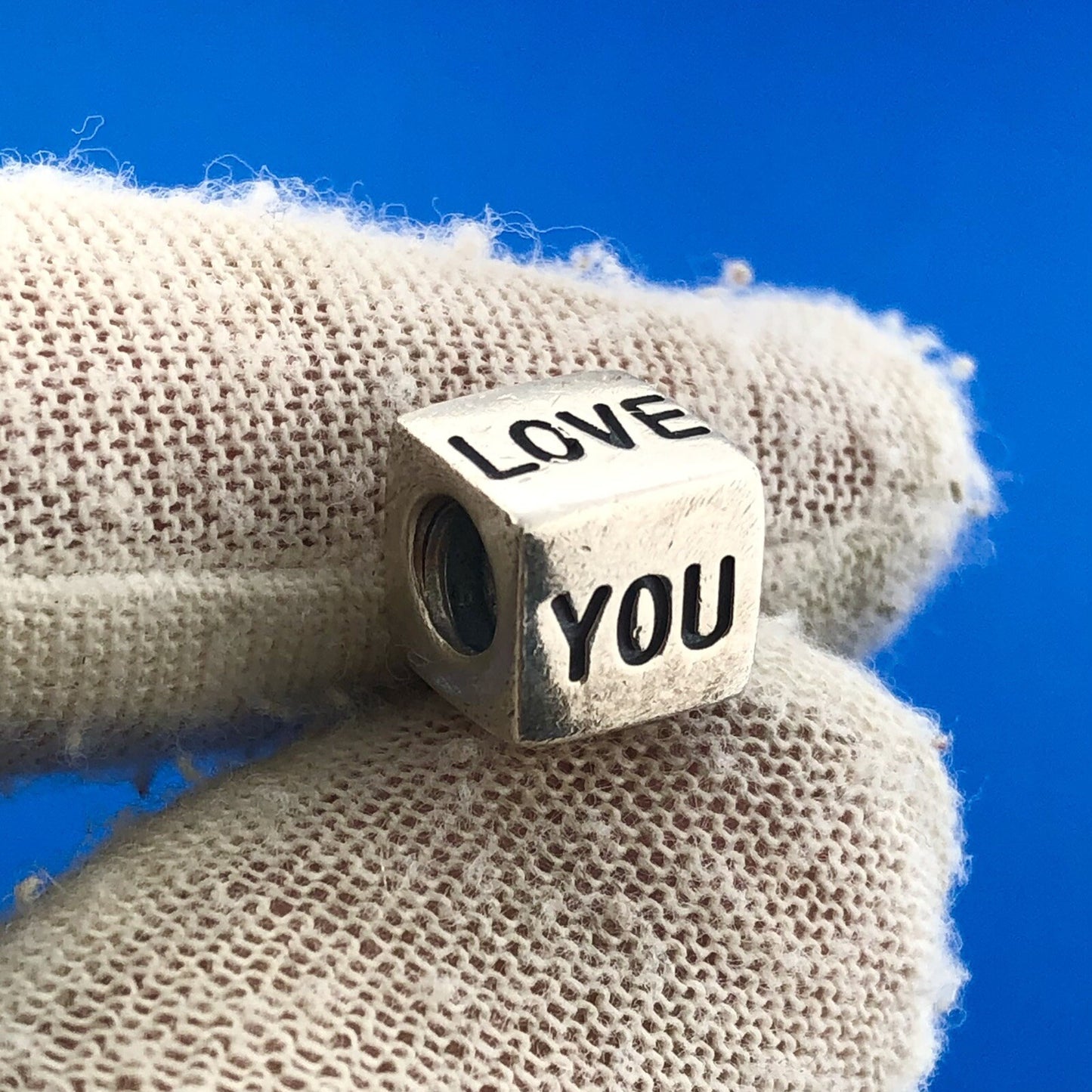 Authentic PANDORA Sterling Silver 14K Yellow Gold 790200 I Love You Cube Charm