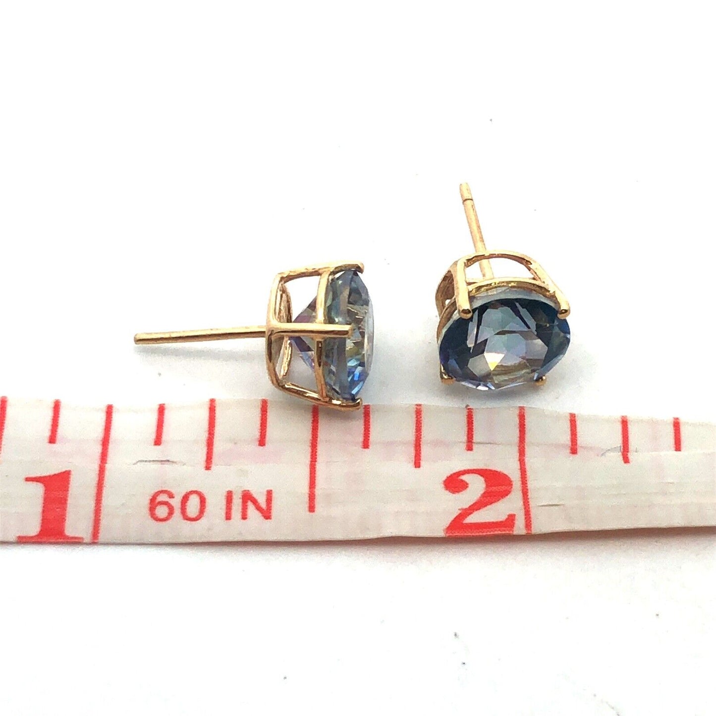 Designer SJI 14K Yellow Gold Round Iolite Solitaire Statement Stud Earrings