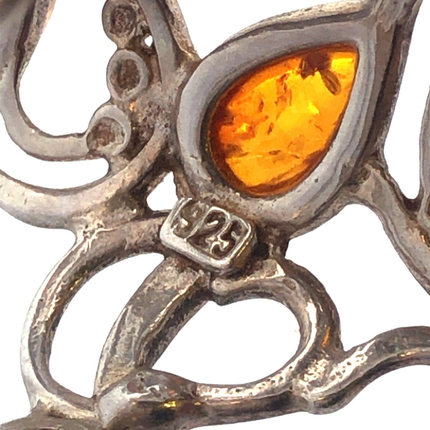 S6205Retro 925 Sterling Silver Mixed Amber Open Work Scroll Statement Finger Rin