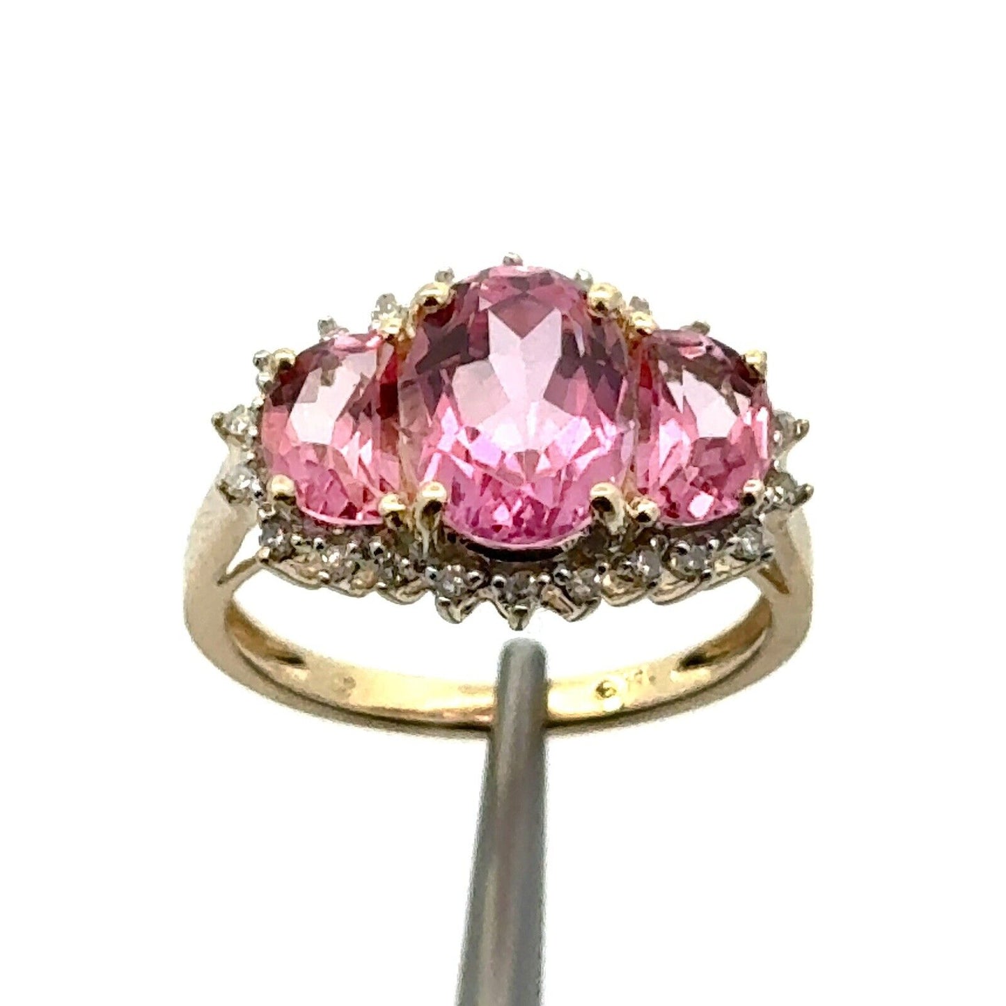 Designer 14K Yellow Gold Pink Topaz Diamond Accent Anniversary Ring