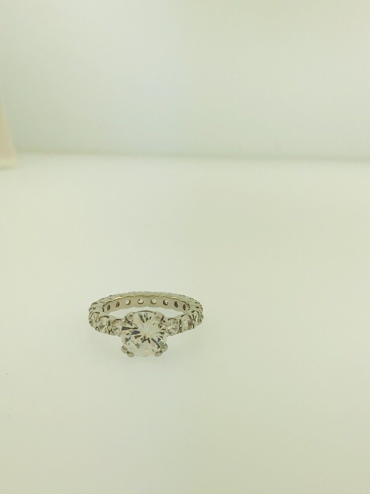 Sterling Silver 925 Cubic Zirconia Solitaire w/Accents Engagement Ring