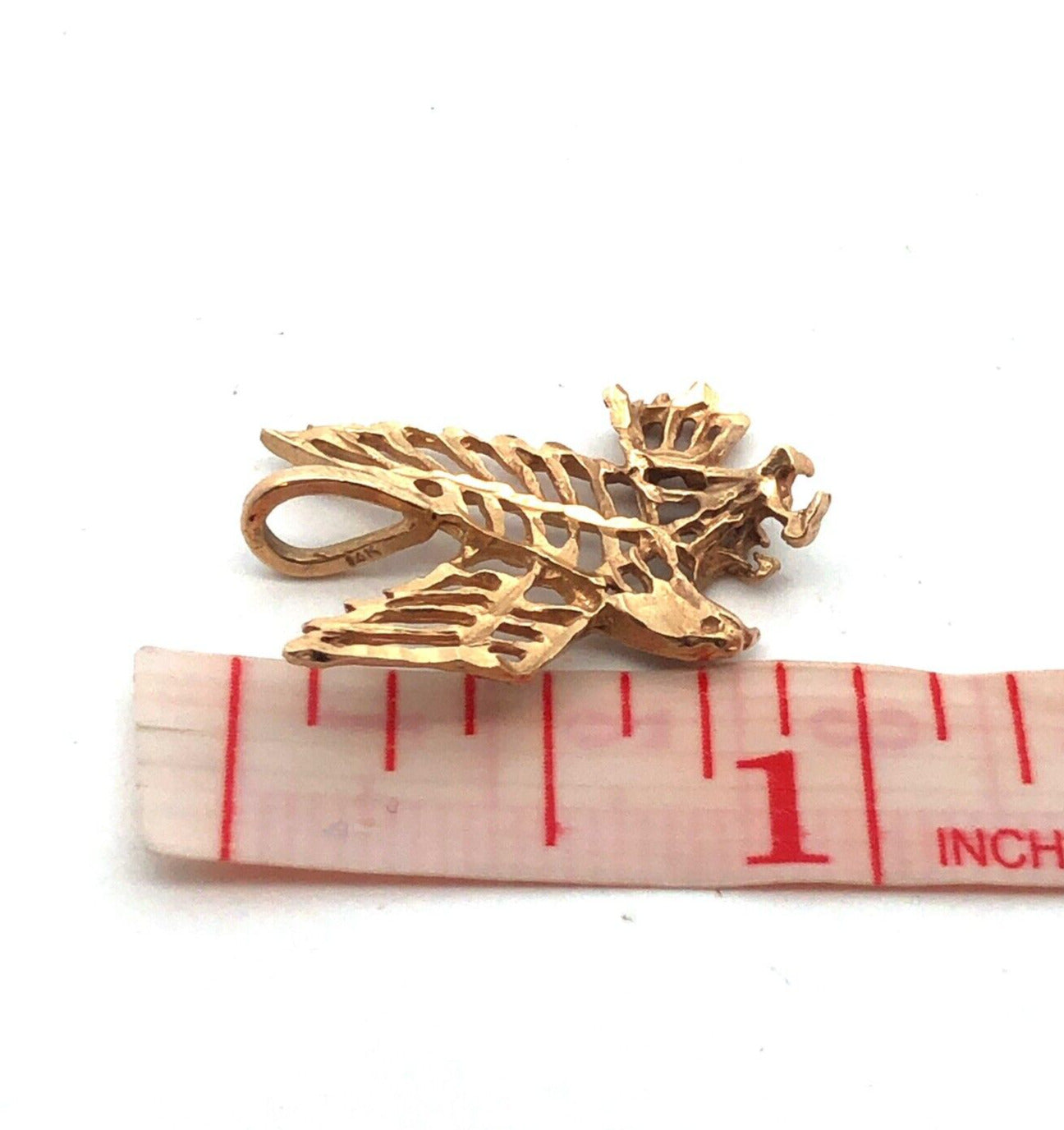 Estate 14K Yellow Gold Flying Eagle Bird Textured Open Work Charm Pendant