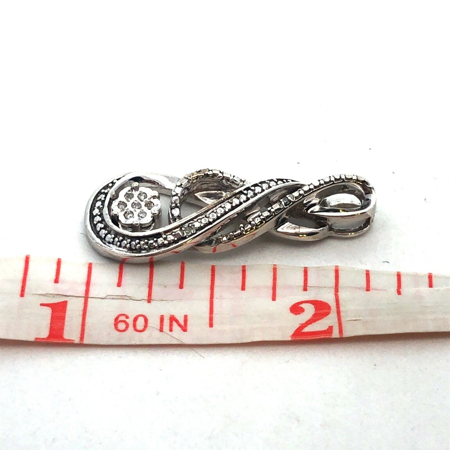 Designer 925 Sterling Silver Round Diamond Swirl Infinity Anniversary Pendant