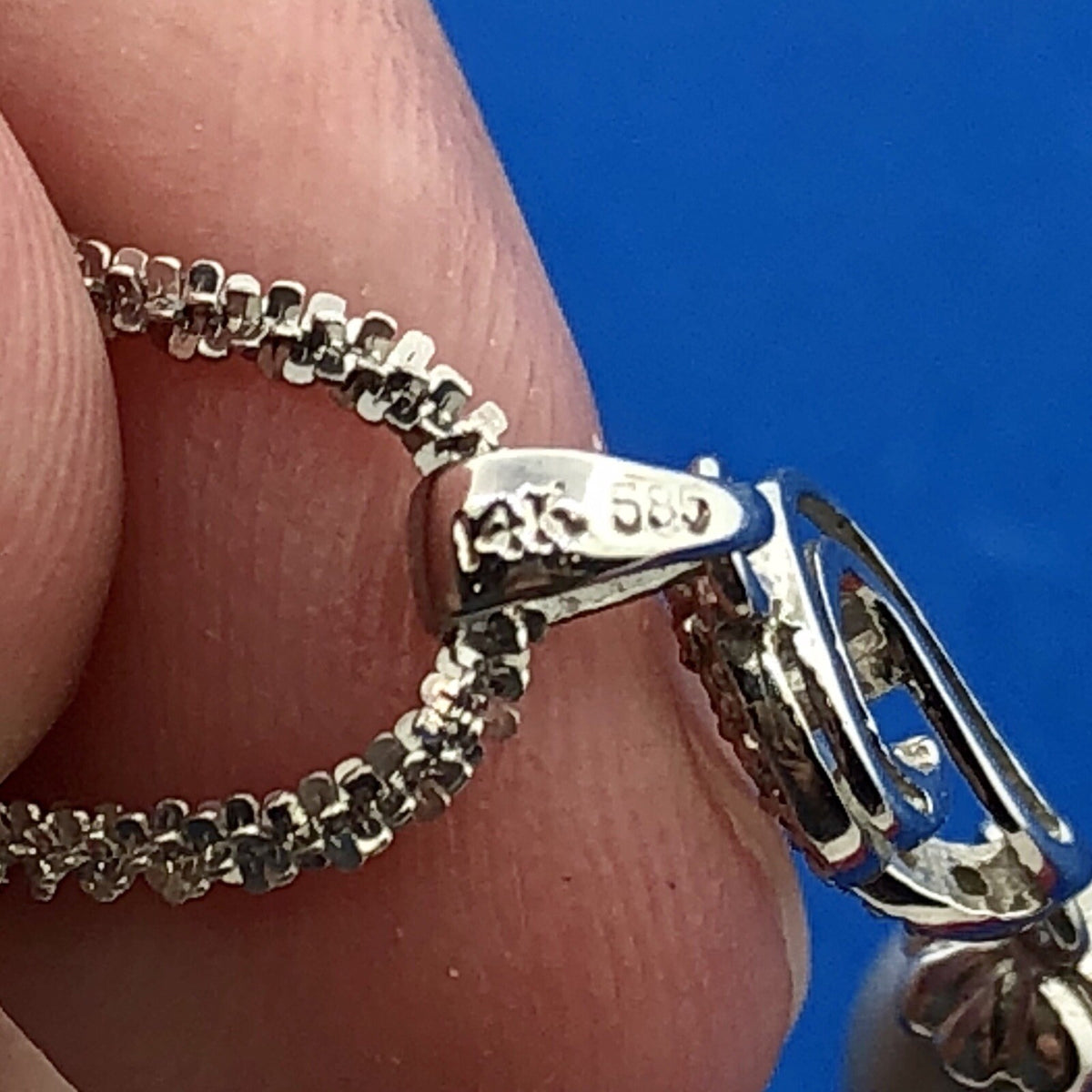 Retro 14K White Gold Gray Pearl Diamond Wedding Anniversary Sweetheart Necklace