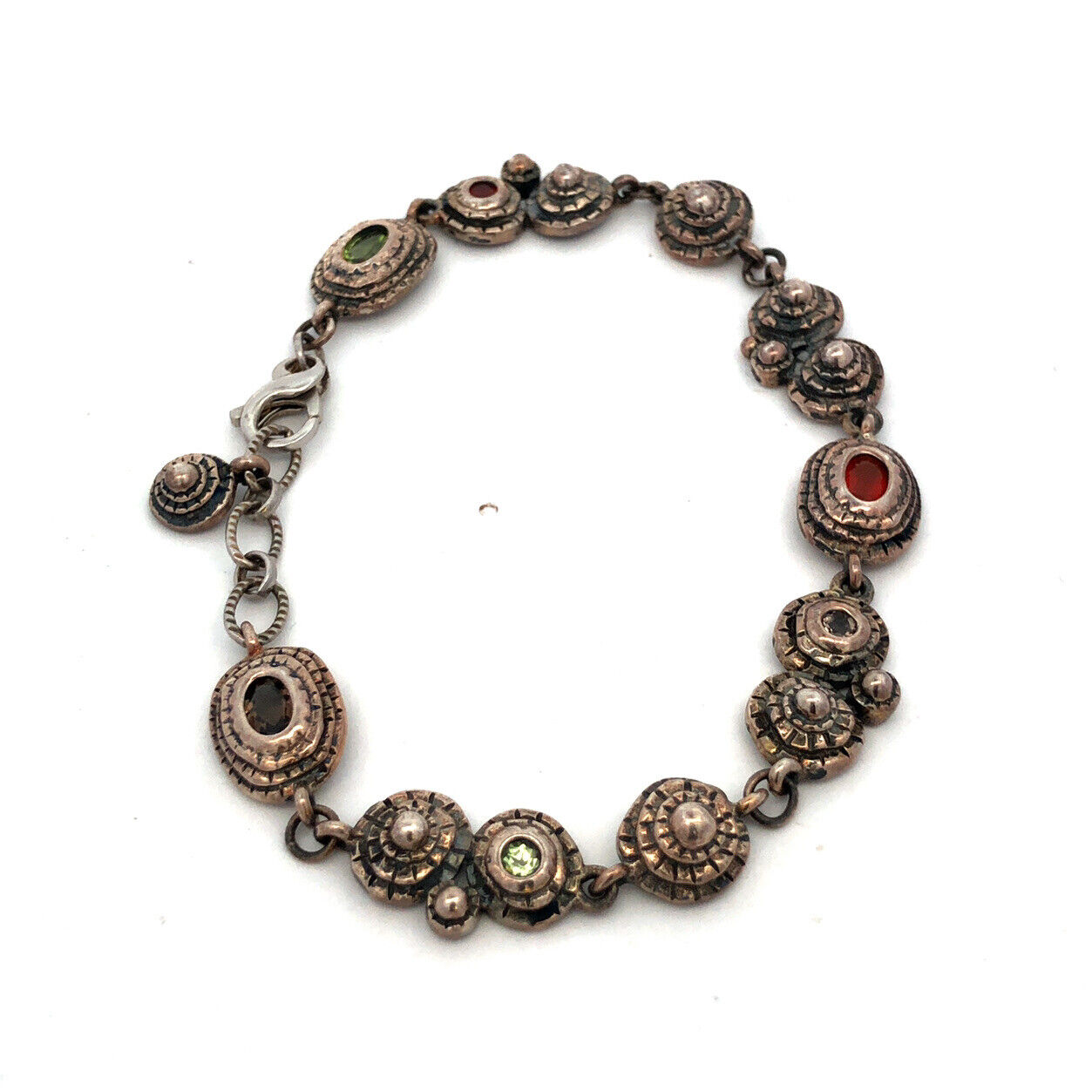 Vintage 925 Sterling Silver Oval multi gemstone Station Tennis Bracelet