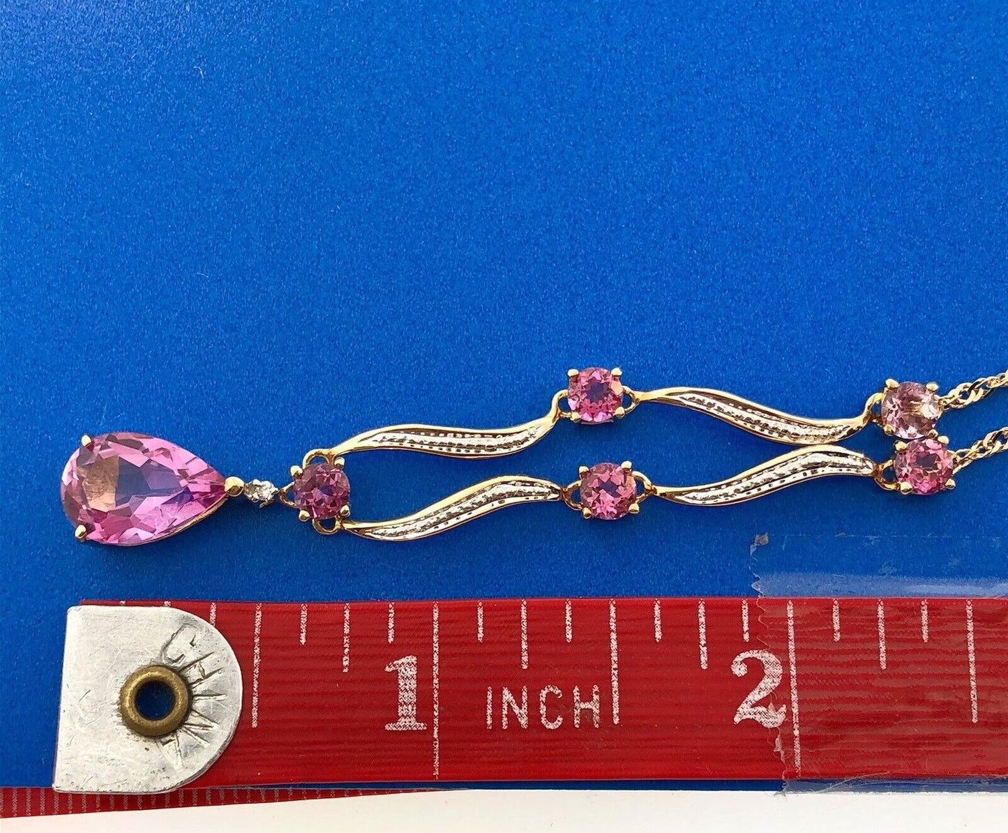 Designer AJ 14K Yellow White Gold Pink Sapphire Solitaire Diamond Necklace