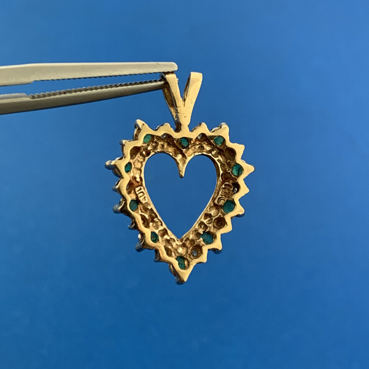 10K Yellow Gold Emerald Diamond May Birthday Anniversary Heart Pendant